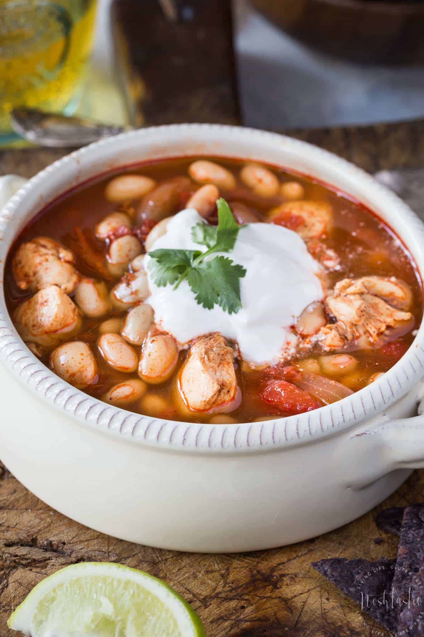 An Easy Gluten Free White Chicken Chili recipe that's ready in less than 30 minutes!