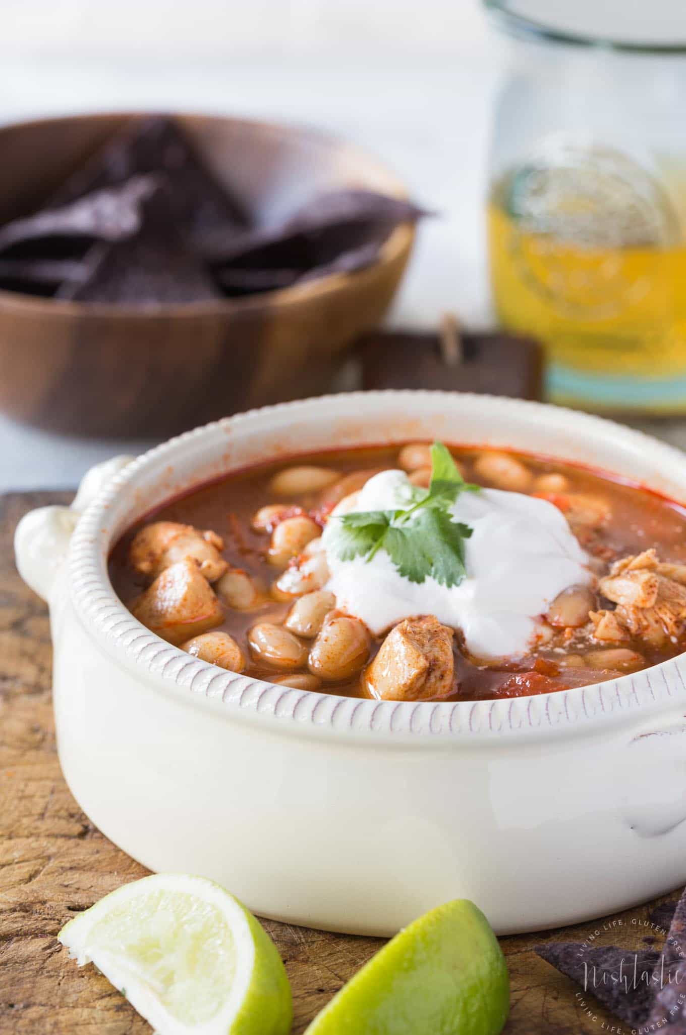 An Easy Gluten Free White Chicken Chili recipe that's ready in less than 30 minutes!