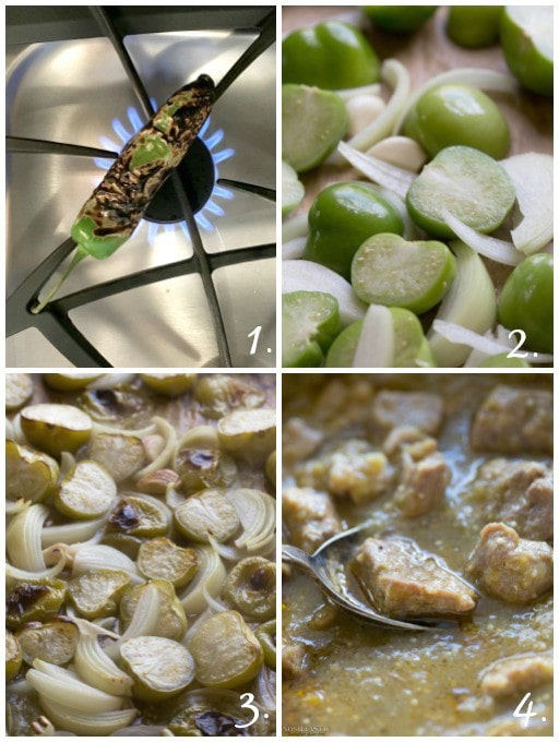 Easy Paleo Chile Verde recipe with roasted tomatillos, garlic, onion, and tender pieces of pork that melt in your mouth! it's Gluten Free and Whole30 too.