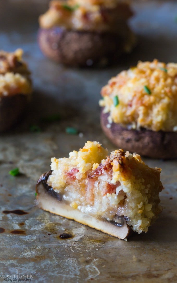 Gluten Free Stuffed Mushrooms with bacon, they are fabulously tasty little flavor bombs!! it's such an EASY recipe and they are cooked in only 20 minutes!Dairy free option included