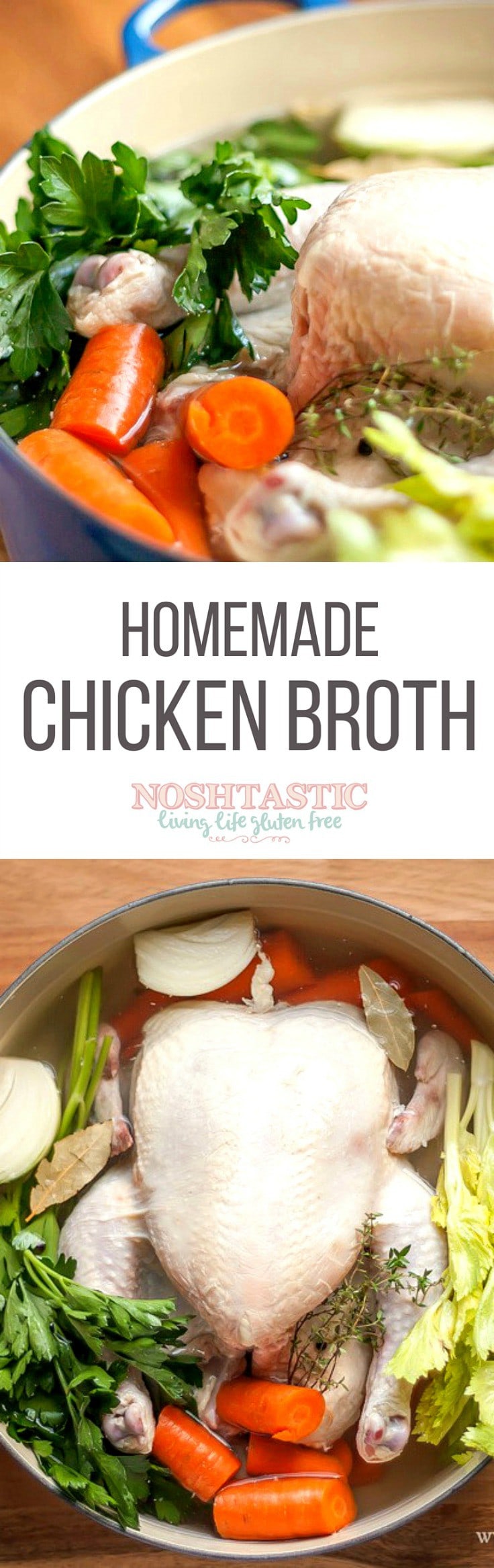 A very easy One Pot recipe for homemade Paleo Chicken Broth that's a great alternative to the store bought varieties. It's Whole30, Gluten Free, Paleo