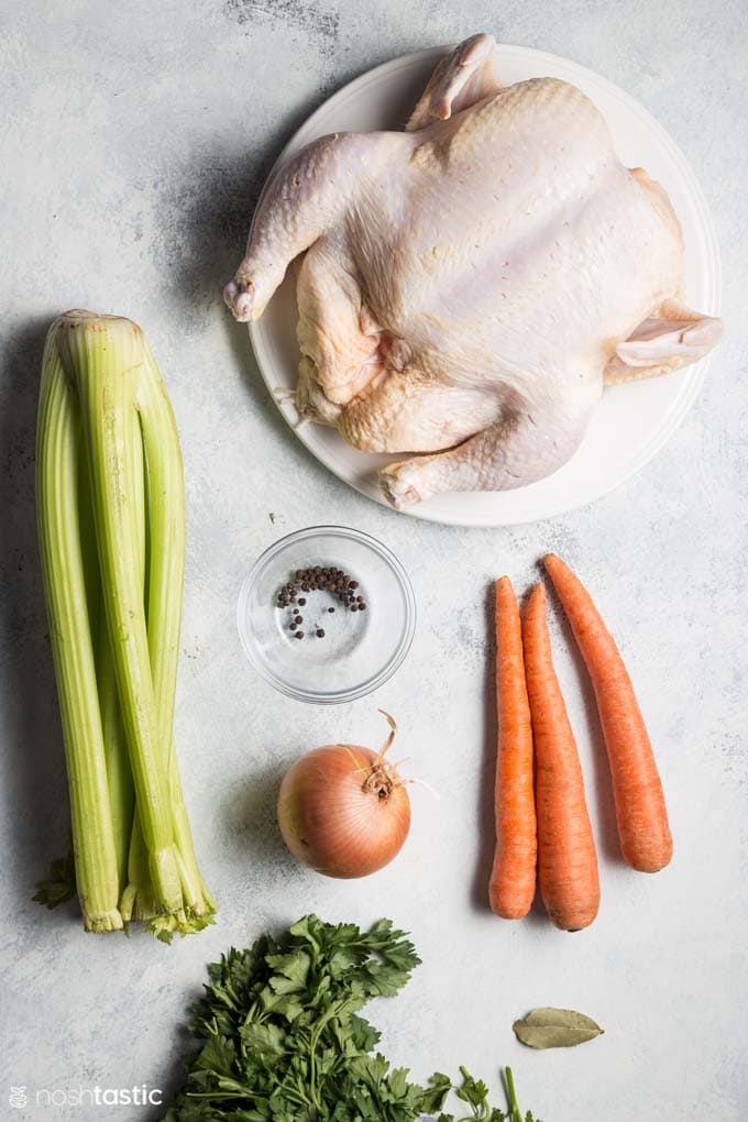 Ingredients for making chicken broth