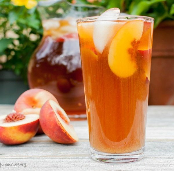 It's so simple and easy to make, Peach Iced Tea made with real peaches and only three ingredients!