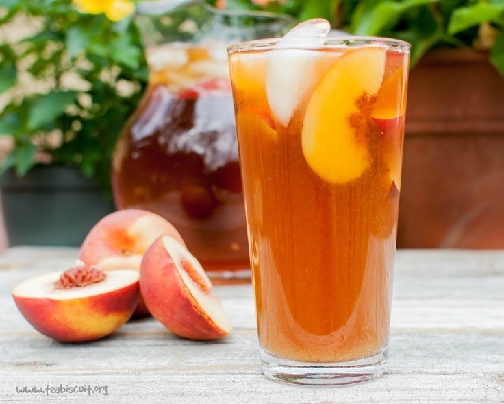 It's so simple and easy to make, Peach Iced Tea made with real peaches and only three ingredients!