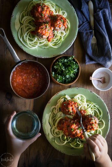 Paleo Italian Meatballs in Marinara Sauce, my MOST POPULAR recipe, insanely delicious and ready in 30 mins! Whole30,make with beef, pork or turkey.