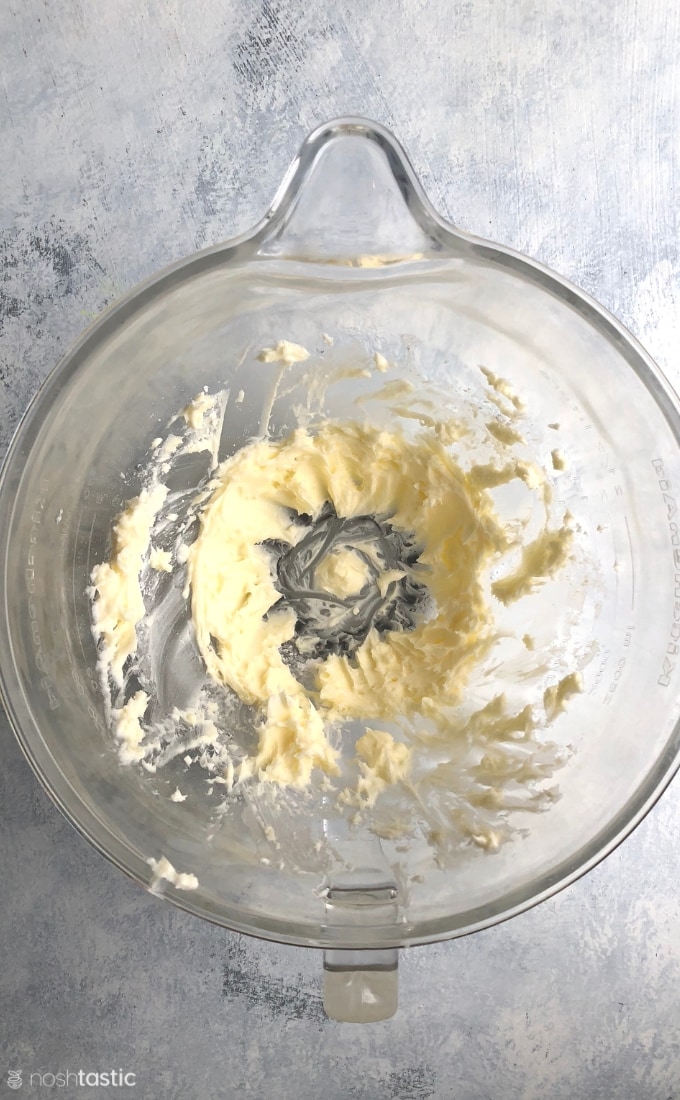 butter and sugar in a bowl for gluten free shortbread cookies