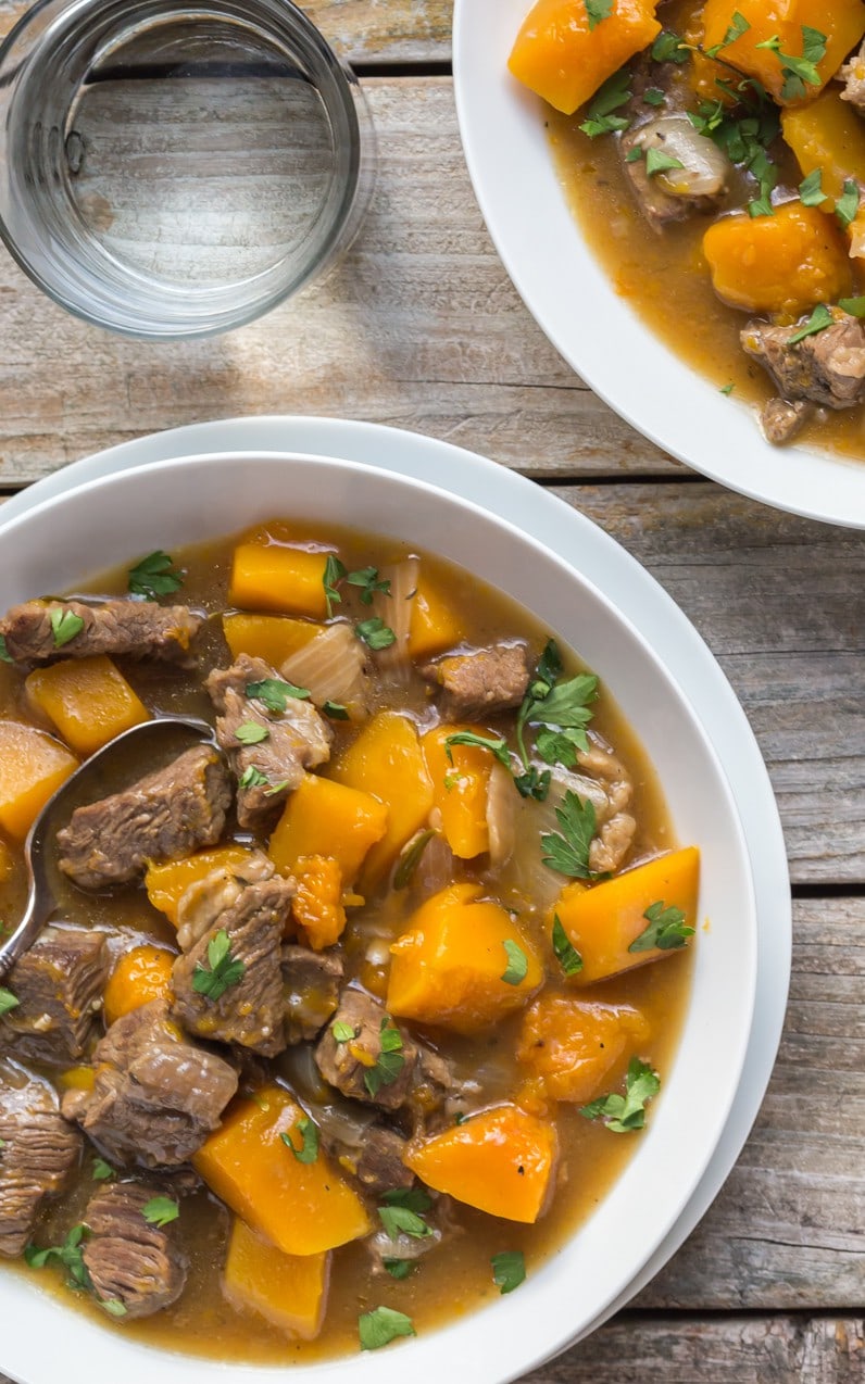 Delicious Healthy Beef and Butternut Squash Stew! It's Paleo,Whole30, Gluten Free, Low Carb. Can be made in a slow cooker or crockpot, make it TODAY!