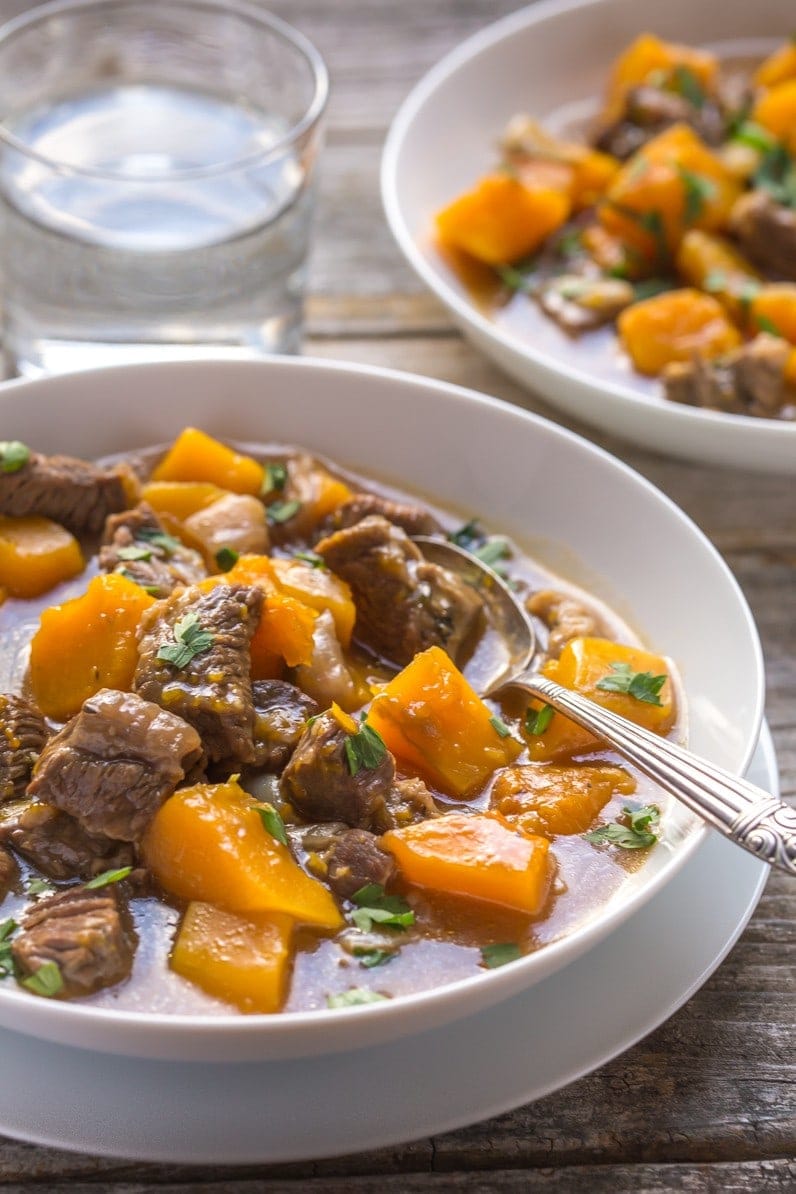 Delicious Healthy Beef and Butternut Squash Stew! It's Paleo,Whole30, Gluten Free, Low Carb. Can be made in a slow cooker or crockpot, make it TODAY!