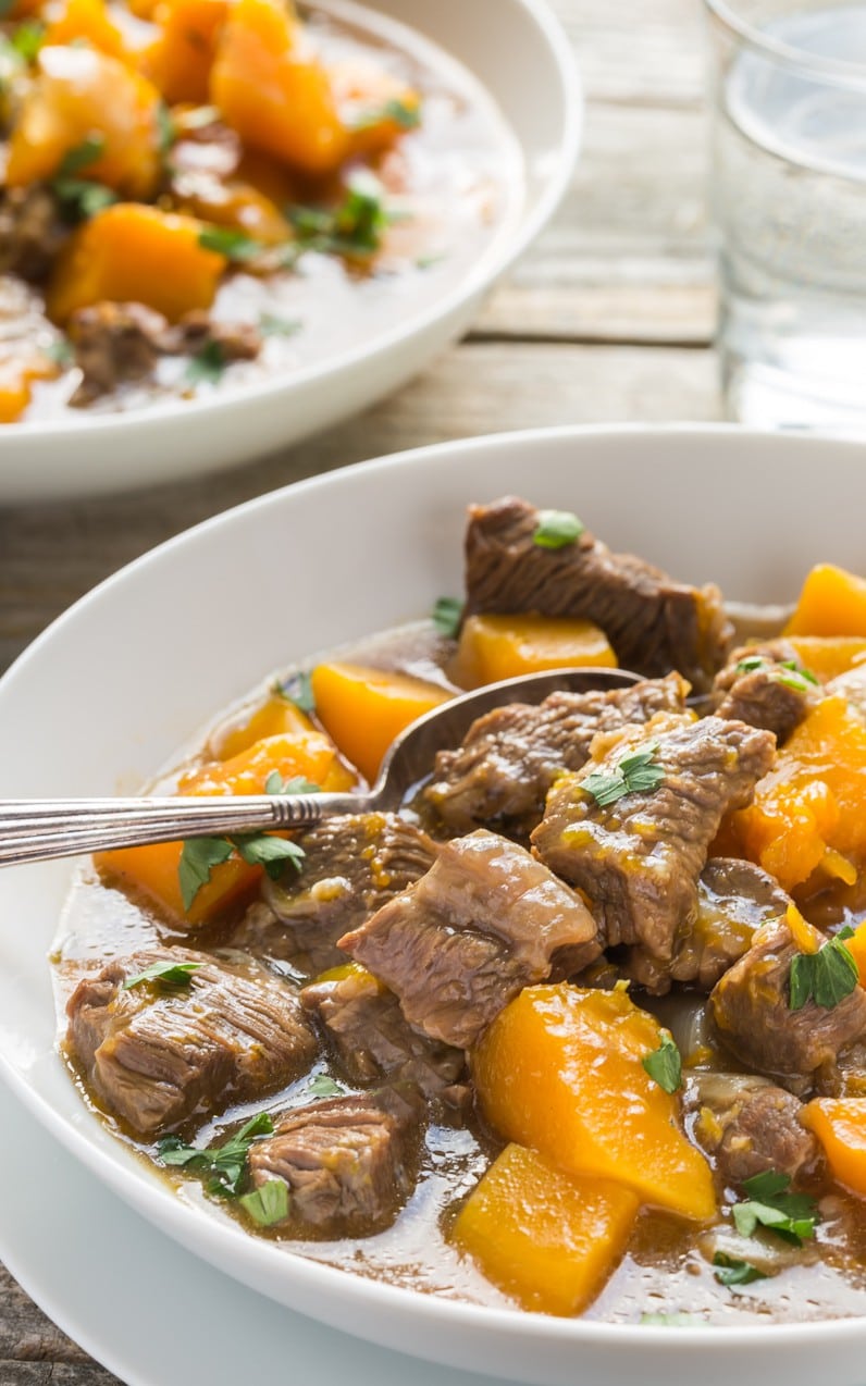Delicious Healthy Beef and Butternut Squash Stew! It's Paleo,Whole30, Gluten Free, Low Carb. Can be made in a slow cooker or crockpot, make it TODAY!