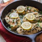 Whole30 Chicken Piccata, ready in less than 30 Minutes! Made with lemons and capers, this recipe is also paleo and dairy free www.noshtastic.com #paleochicken #whole30chicken #chickenpiccata #cleaneating #paleochickenpiccata #noshtastic #paleo #w30 #whole30