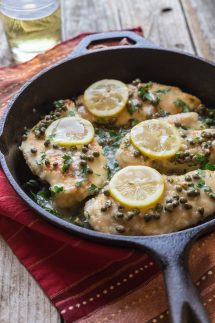 Whole30 Chicken Piccata, ready in less than 30 Minutes! Made with lemons and capers, this recipe is also paleo and dairy free www.noshtastic.com #paleochicken #whole30chicken #chickenpiccata #cleaneating #paleochickenpiccata #noshtastic #paleo #w30 #whole30
