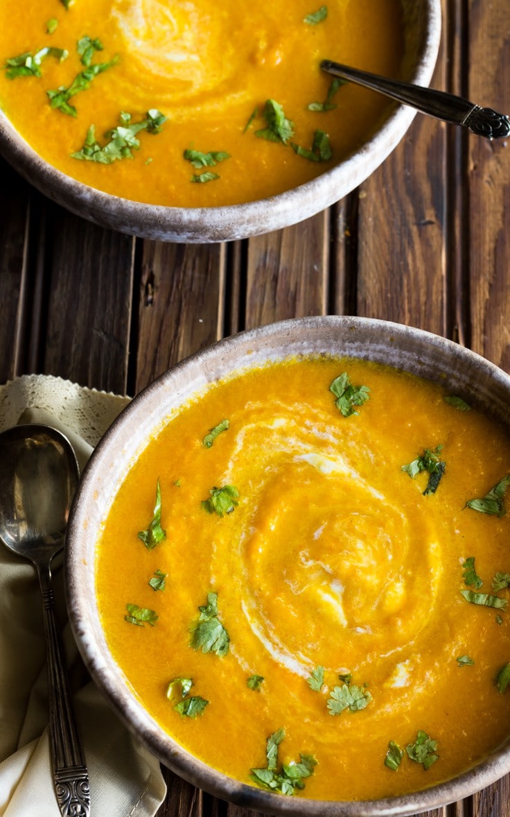 Carrot and Coriander Soup recipe, a delicious spin on regular old carrot soup, it's perfect for Fall! |Gluten Free| Vegetarian | Vegan | Paleo | Primal |