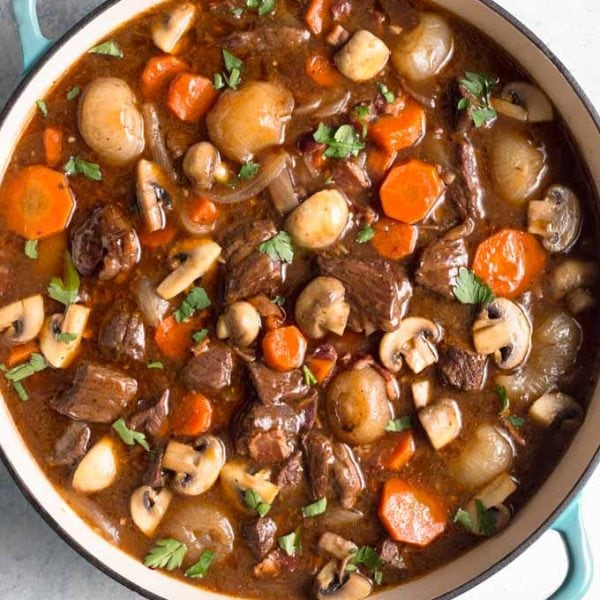 Large pan of Beef Bourguignon