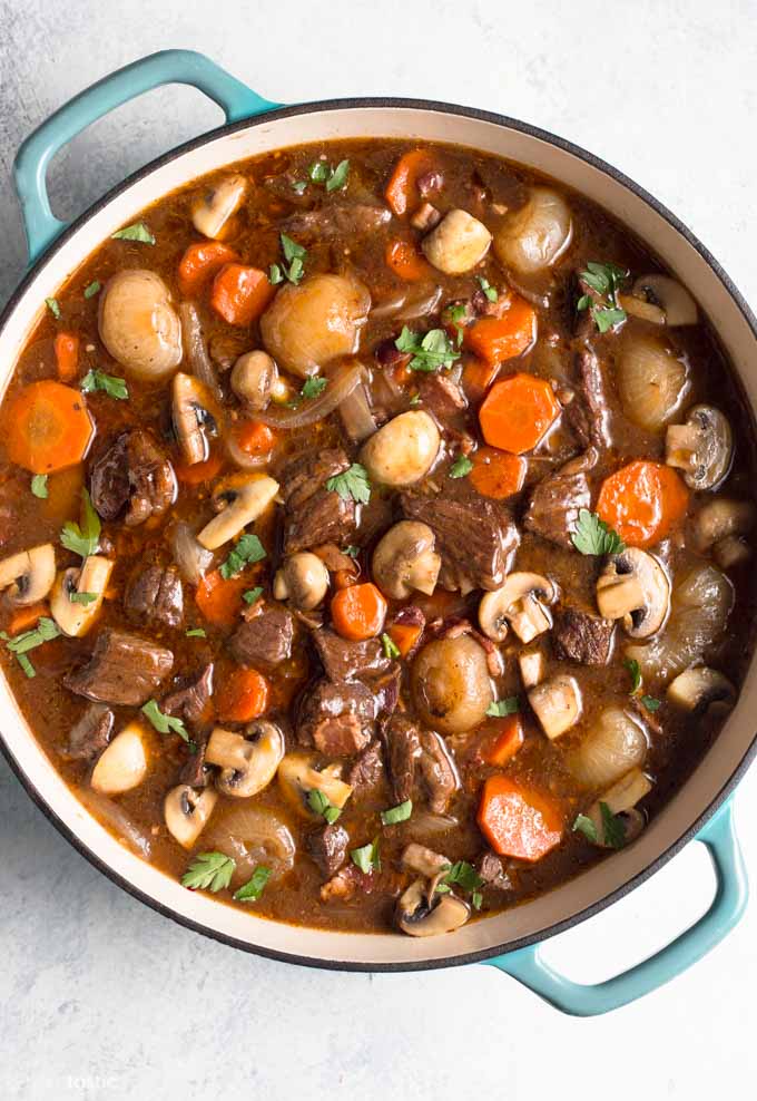 Large pan of Beef Bourguignon