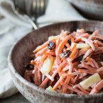 A very easy nutritious Paleo, Whole 30, and Gluten Free Carrot Raisin Pineapple Salad that requires no cooking and can be made in just a few minutes! It's vegetarian and you can make it vegan with a mayonnaise substitute.