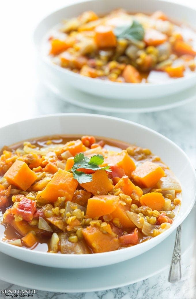 A really easy Sweet Potato and Lentil Curry that's gluten free and Vegan too! Serve it with Naan Bread and Yoghurt #glutenfree #vegan #curry