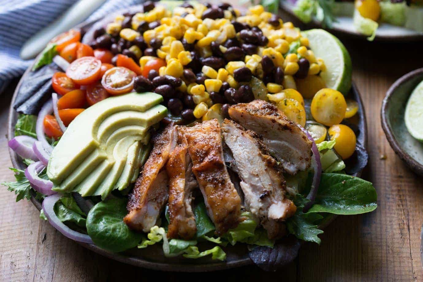 Southwest Chicken Salad with Avocado, corn, black beans and tomatoes