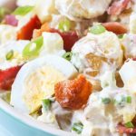The BEST Potato Salad with Bacon and Egg recipe ever!! It's loaded with yummy bacon, egg and pickle!! Can be made Paleo and Whole30, gluten free too!