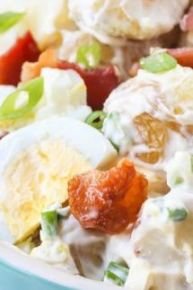 The BEST Potato Salad with Bacon and Egg recipe ever!! It's loaded with yummy bacon, egg and pickle!! Can be made Paleo and Whole30, gluten free too!