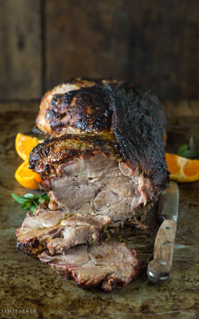A deliciously tasty, healthy, Cuban Pork roast that is fall of the bone tender! Marinaded in a combination of warm spices, subtle herbs, lime and orange juice, this pork roast will melt in your mouth! It's Paleo, Whole30 and Gluten Free