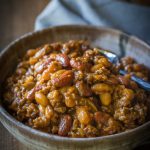 Best BBQ Baked Beans with Beef, this is hands down the most popular recipe I've made all year, so, so tasty! Also known as Cowboy Beans or Southern Baked Beans | gluten free and dairy free | from noshtastic.com