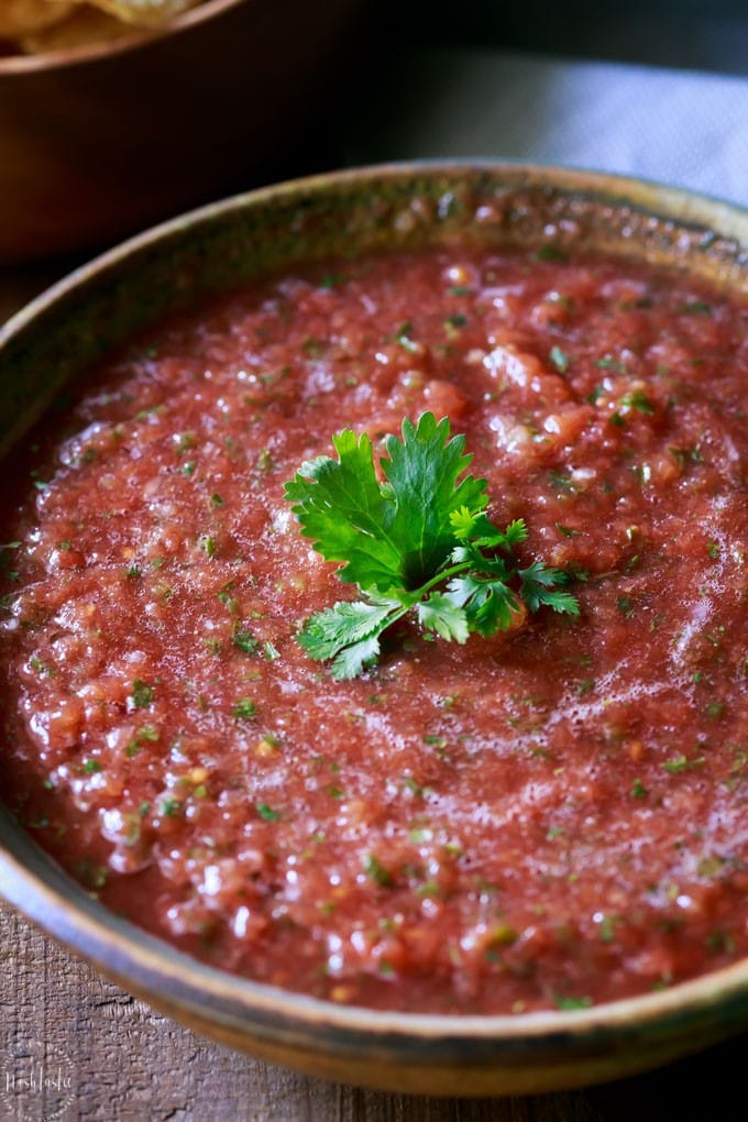 Packed with flavor and fresh ingredients and fabulous spices, this is the best TWO MINUTE Blender Restaurant Salsa I've ever tried! |gluten free, dairy free, vegan, vegetarian |