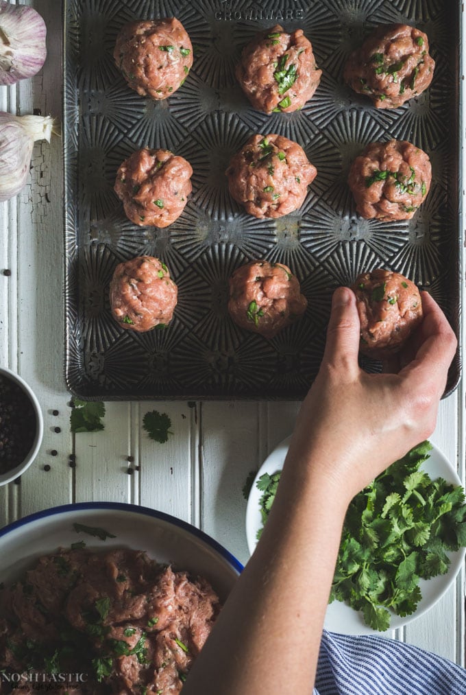 My easy oven baked Gluten Free Turkey Meatballs with Asian Style Sauce are perfect for a weeknight family meal, with paleo option 