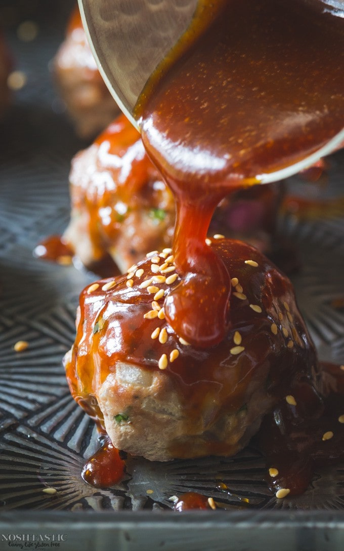  My easy oven baked Gluten Free Turkey Meatballs with Asian Style Sauce are perfect for a weeknight family meal, with paleo option |