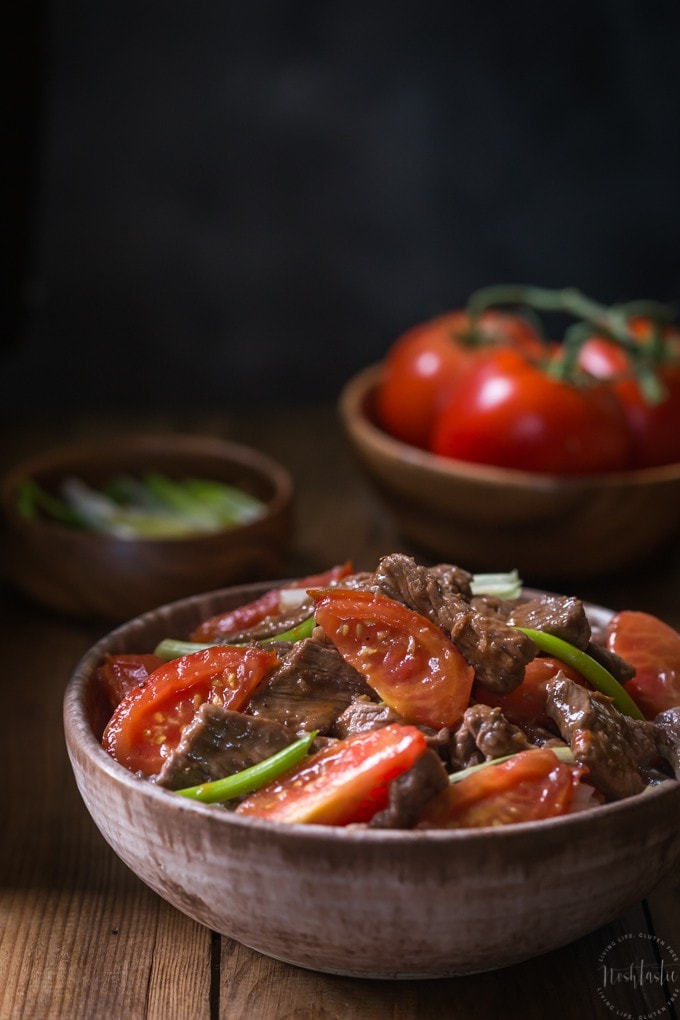 Gluten Free Beef and Tomato Chinese Style, Paleo Option - Noshtastic