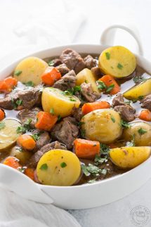 Pressure cooker Irish stew is an adaptation of a classic recipe with lamb, potatoes, carrots and herbs. It's gluten free, paleo and whole30, perfect for your Instant Pot.