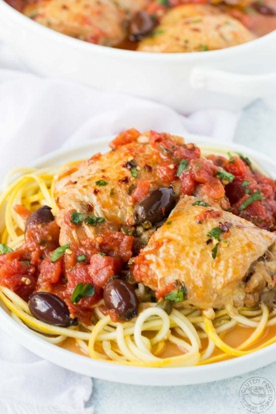 This easy Pressure cooker Chicken Puttanesca Recipe is a breeze to make in your Instant Pot or other electric pressure cooker, it's a gluten free variation of the Italian dish Spaghetti alla puttanesca.