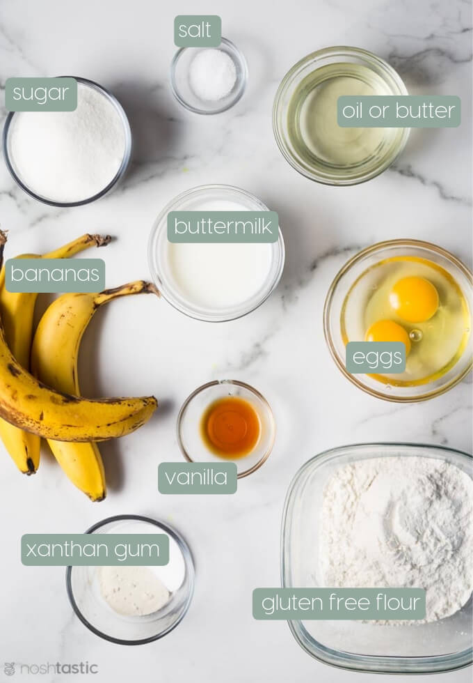 Ingredients for gluten free banana bread