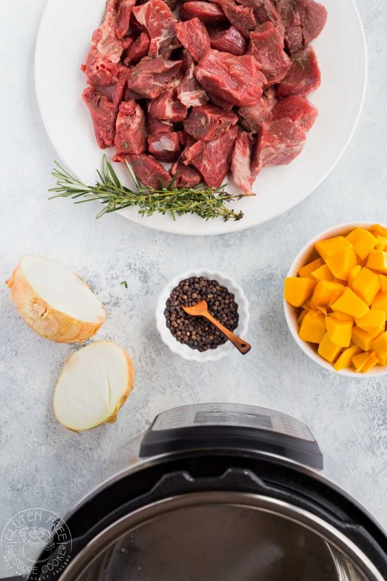 This Pressure Cooker Beef and Butternut Squash Stew is an easy weeknight meal that your whole family will love! it's gluten free, paleo, whole30, low carb. Perfect for your Instant Pot or other Electric Pressure Cooker.