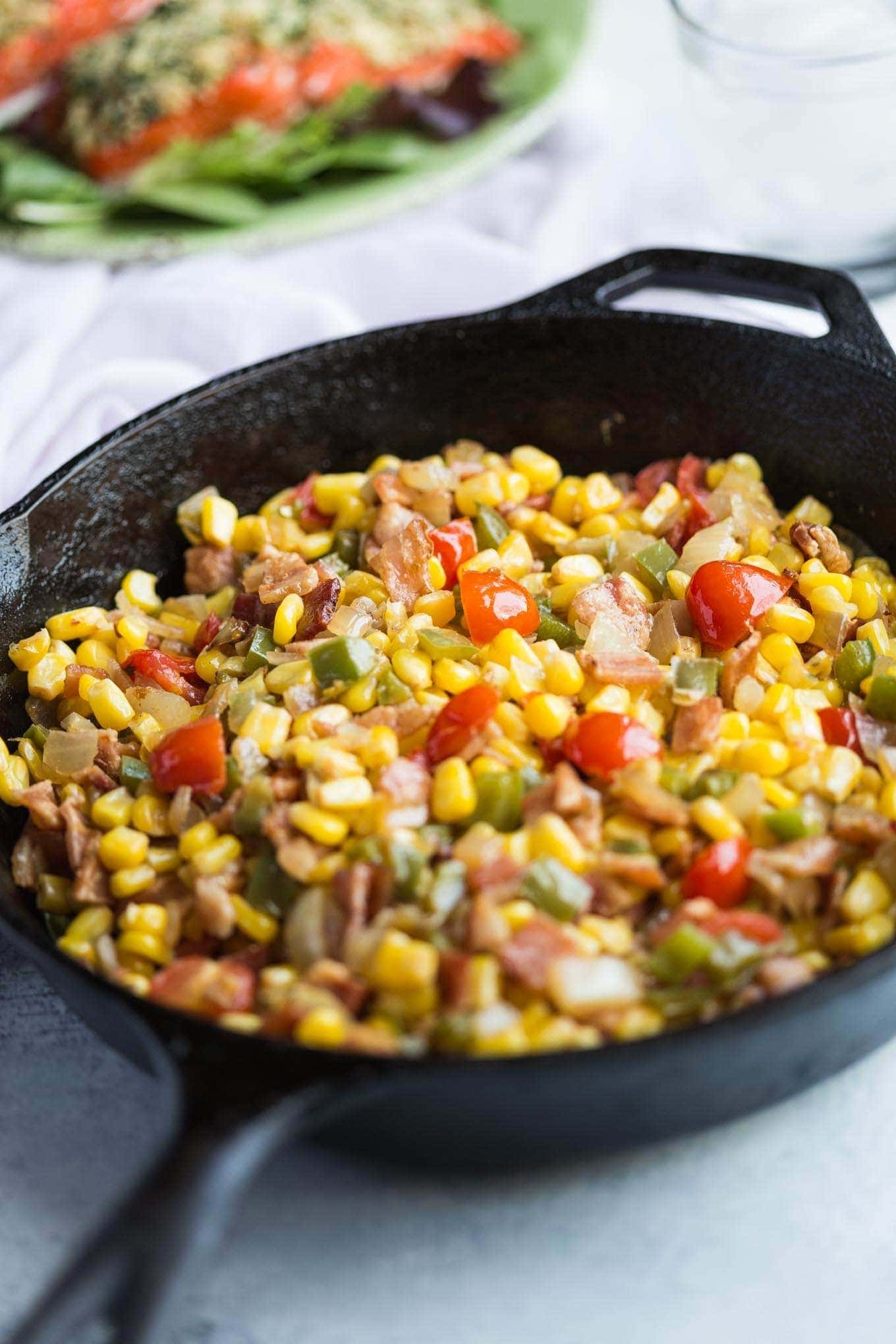 Corn Maque Choux in a skillet