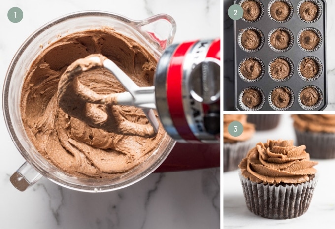 step by step collage photo for how to make gluten free chocolate cupcakes
