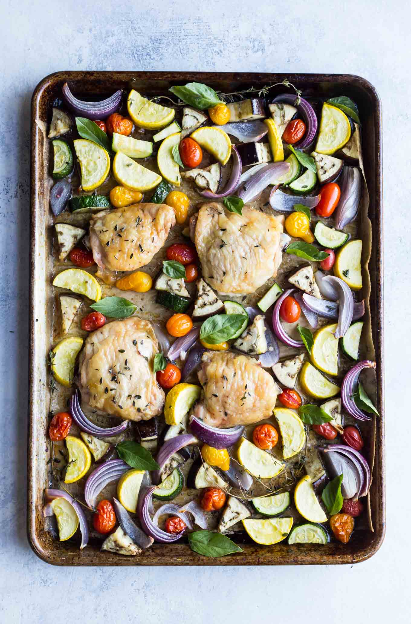 Paleo Chicken Thighs with Oven Roasted Ratatouille