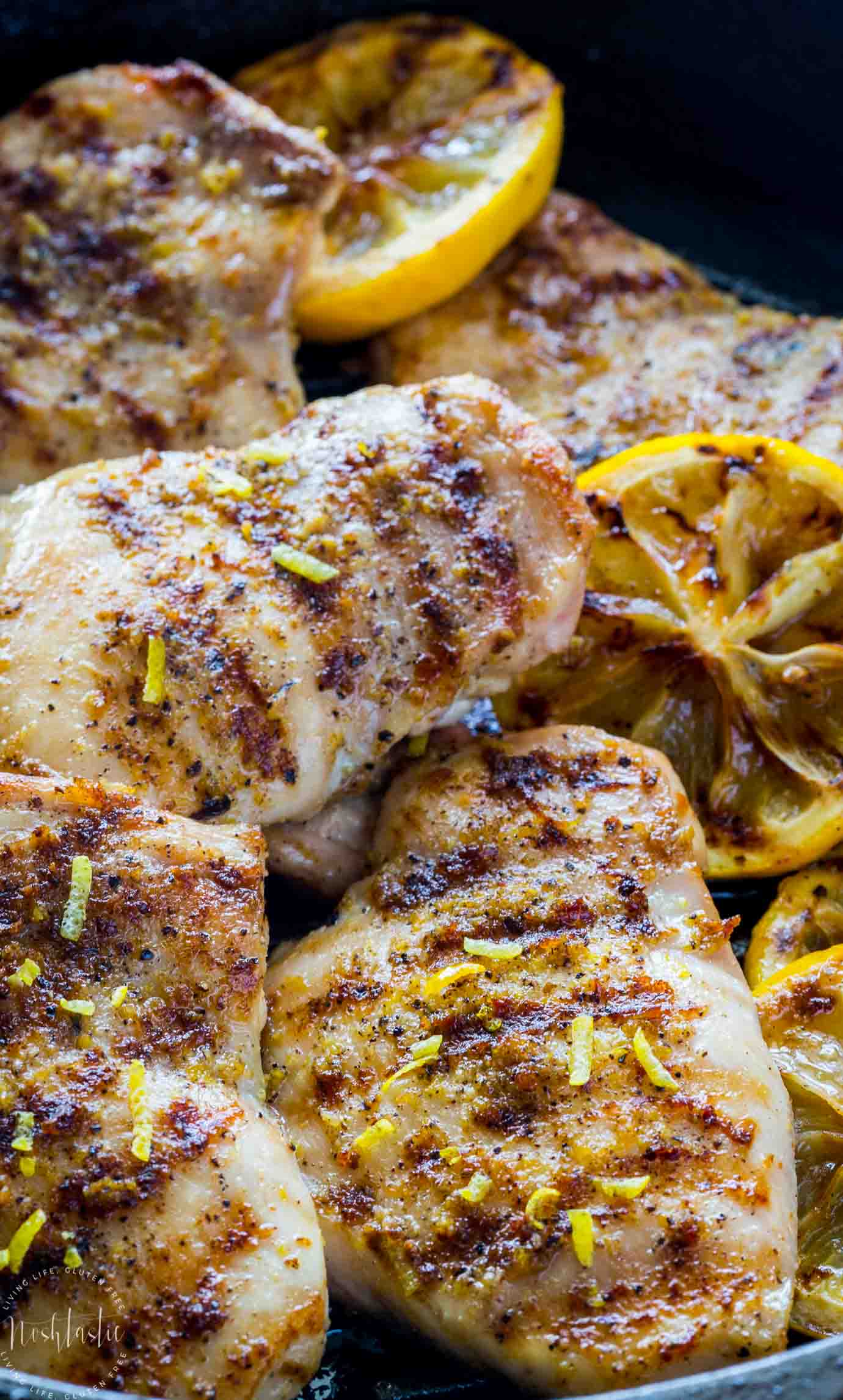 Healthy Lemon Pepper Chicken with a perfect homemade, from scratch, seasoning! Contains lemon zest, garlic, salt, pepper, and onion powder, it's gluten free, dairy free, paleo, whole30, low carb and healthy! You can pan fry it, bake it in the oven, or make it on the grill, it's so easy!