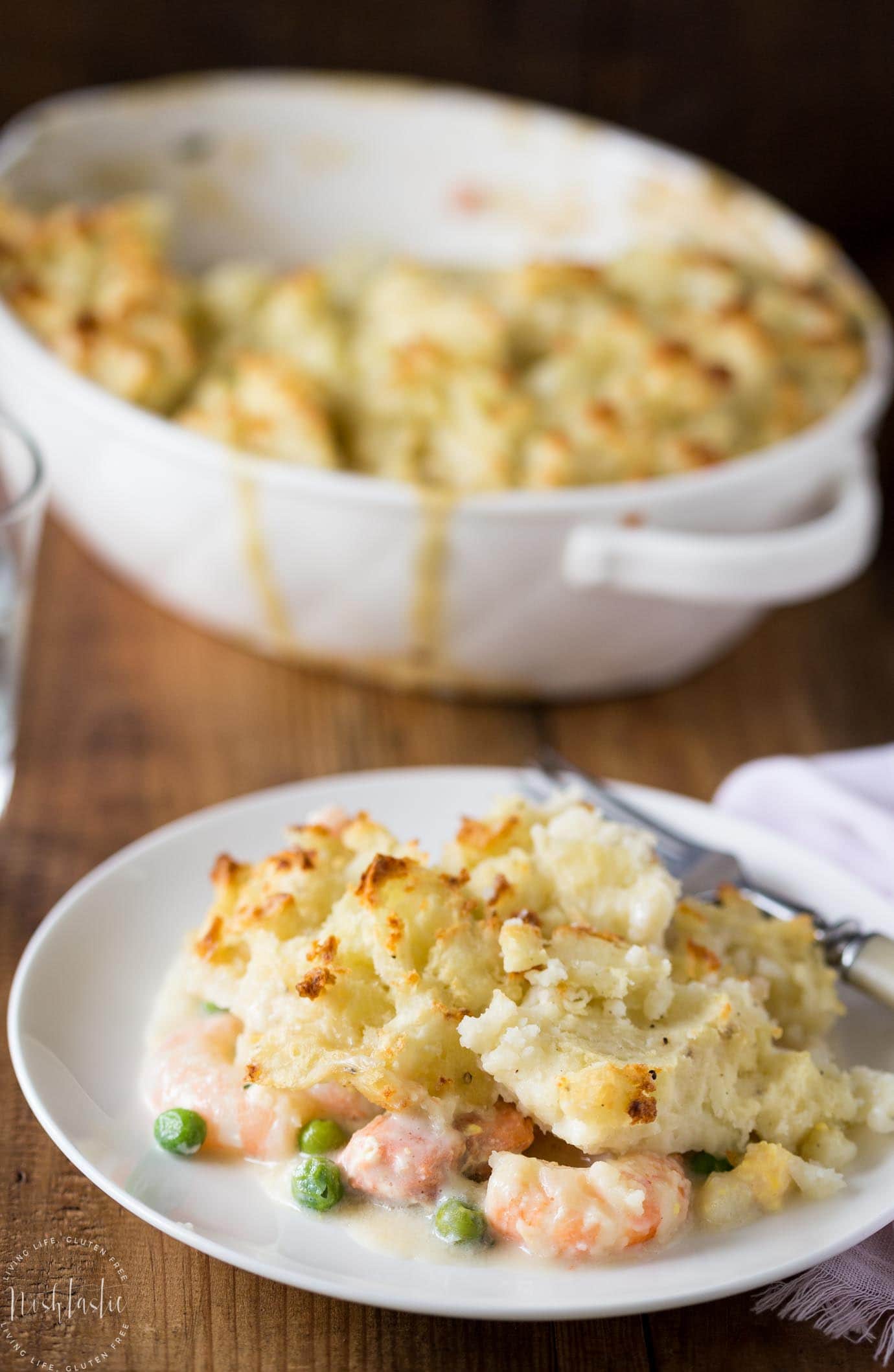 Fish Pie is classic British recipe that's easy to make and can be made with a variety of fish and shellfish including, salmon, shrimp, haddock or cod. my recipe is gluten free and dairy free. 