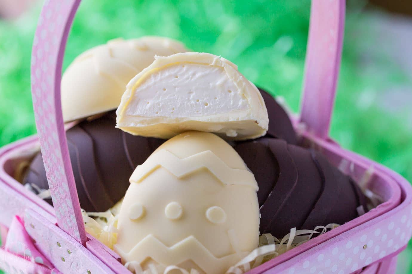 Homemade chocolate eggs stuffed with Cheesecake, so FUN and NO BAKE! The kids will love it, A perfect Easter Candy that's gluten free too!