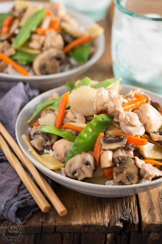 This Pressure Cooker Moo Goo Gai Pan is so easy to cook, you're whole family will love this Chinese takeout made at home! So easy to make in your Instant Pot or other Electric Pressure Cooker, it's gluten free too.