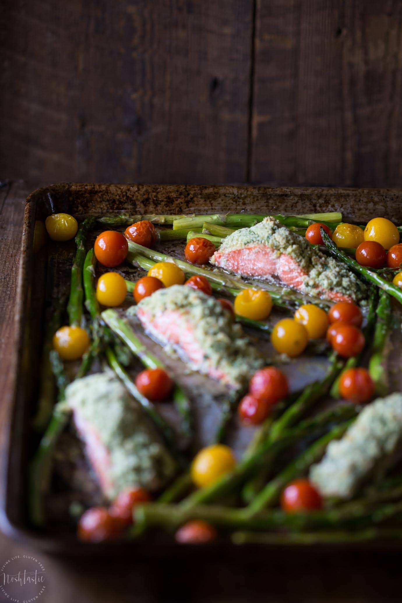 Easy Baked Salmon Gremolata recipe with Roasted Vegetables! This recipe is Paleo, Whole30, low carb, low calorie and very healthy!