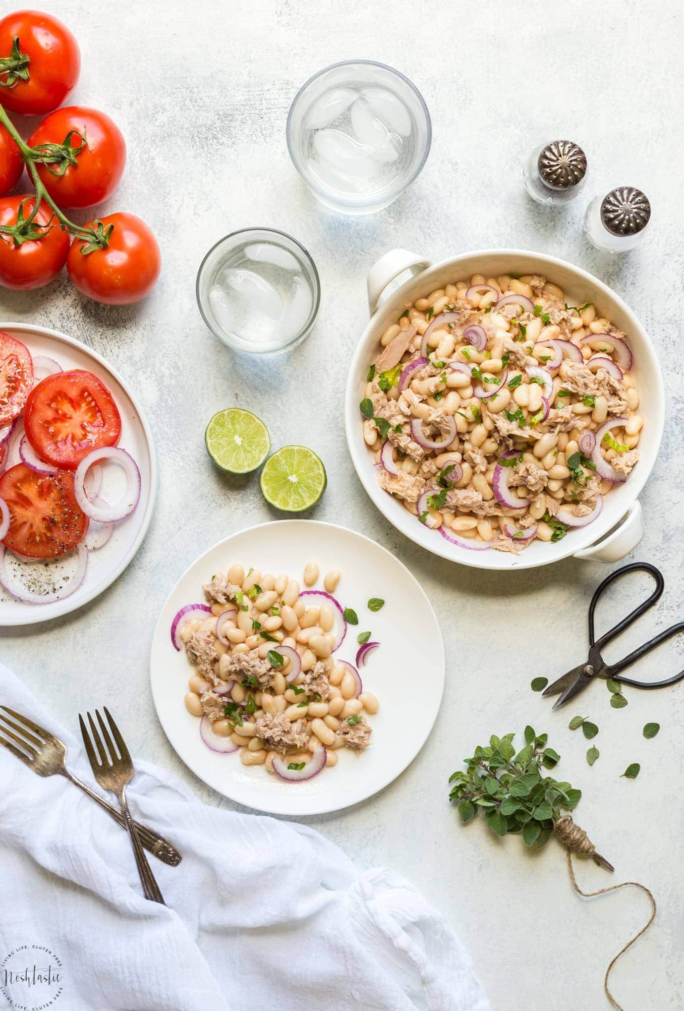 You'll love my Tuna White Bean Salad with Red Wine vinegar dressing, and no mayo! It's packed full of protein and contains, tuna, white beans and fresh parsley. A really healthy, gluten free, low calorie lunch or dinner option, this salad is ready to eat in less than 5 Minutes!