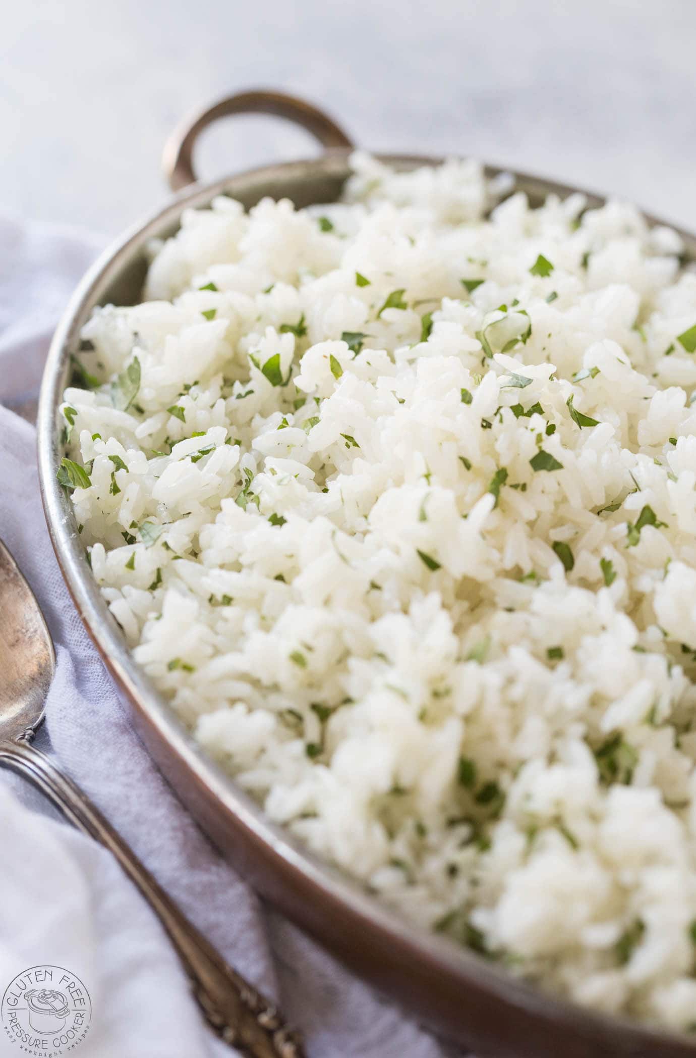 Cilantro lime rice in an oval dish