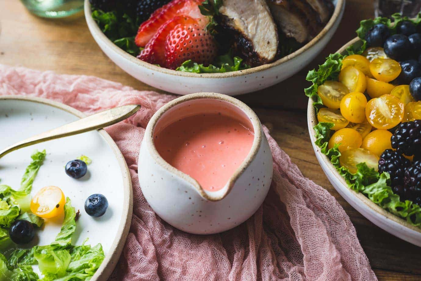 Close up photo of homemade Strawberry vinaigrette dressing