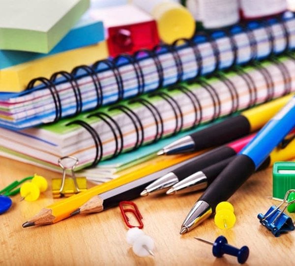 School supplies on a desk