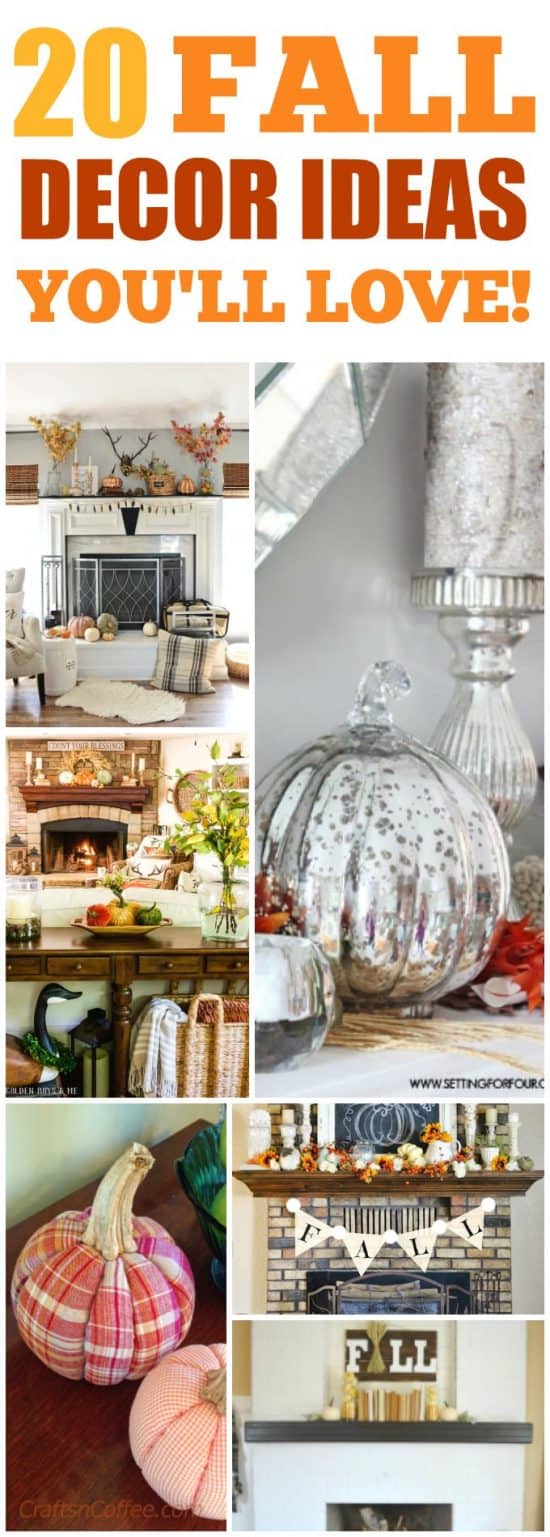 Easy Fall Decorating ideas for your home, mantle and more ideas for Fall Porch decor too! We have Inexpensive Fall Decor ideas that will work for any budget as well as some really crafty home made fall decor ideas too! #falldecor #dollarstore #Pumpkins #fallmantel #Thanksgivingtable #fallwreath