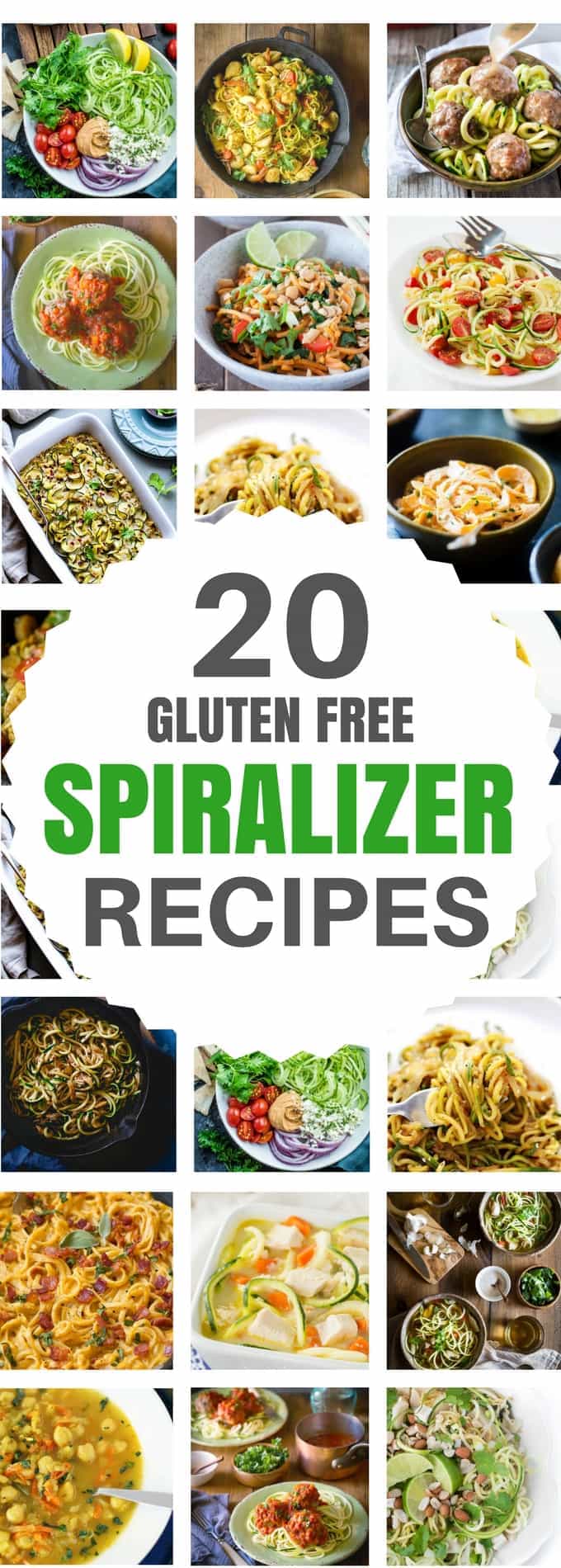 A great collection of healthy gluten free spiralizer dinner recipes you MUST TRY! I have spiralizer sweet potato recipes, spiralizer zucchini noodle recipes - also known as zoodles - and more recipes including many paleo, low carb, and whole30 compliant options. 