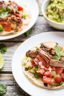 Pressure Cooker Pot Roast Tacos! Easy gluten free recipe, perfect for your electric pressure cooker or Instant Pot. The pot roast is Paleo, Whole30 and Low Carb, just use a lettuce wrap instead of corn tortillas for Paleo/W30. #paleo #w30 #whole30 #lowcarb #keto #instantpot #instapot #electricpressurecooker #pressurecooking #potroast #glutenfree