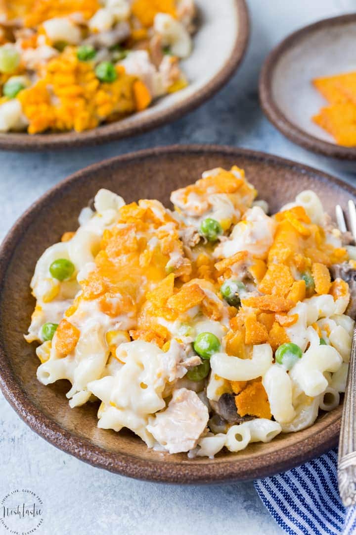  Gluten Free Tuna Casserole recipe that everyone will love! Made with gluten free cheese cracker topping that's delicious!