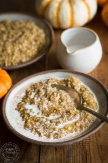 Pressure Cooker Pumpkin Pie Steel Cut Oats recipe for your Instant Pot or Electric Pressure Cooker, it's perfect Fall food and an easy healthy gluten free oatmeal breakfast recipe cooked with brown sugar and pumpkin pie spice!